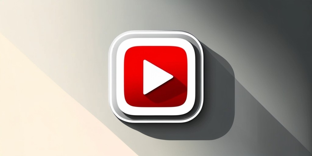 A modern, minimalist illustration of the YouTube app icon, featuring a white play button triangle centered within a red rounded rectangle, set against a clean, subtle gradient background that shifts from a light cream to a dark gray tone, evoking a sense of digital elegance, with the icon itself displaying a subtle 3D effect to suggest depth, and a faint, gentle glow around the edges to imply digital luminescence, all contained within a sleek, rectangular frame with rounded corners, the entire composition exuding a sense of contemporary sophistication and cutting-edge technology.