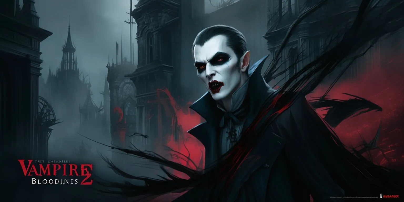 A dark, gothic-inspired digital artwork depicting a scene from Vampire: The Masquerade – Bloodlines 2 game, with a muted color palette and dramatic lighting, featuring a central figure of a vampire character with pale skin and striking facial features, surrounded by eerie atmospheric effects and intricate architectural details, set against a misty, nighttime cityscape backdrop with a mix of modern and ancient buildings, incorporating subtle hints of blood red and dark blue hues, with bold, expressive lines and textures, and a sense of dynamic movement and tension, capturing the game's intense and immersive world of supernatural intrigue and horror.