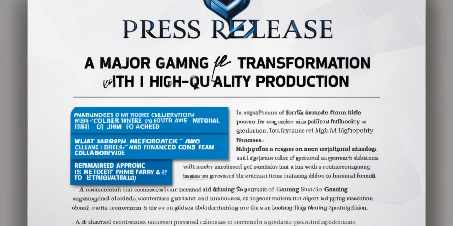A formal press release announcing a major transformation at a prominent gaming studio, with a tone of professionalism and sophistication, featuring a white background with black serif font, and the studio's logo in a bold, metallic blue color at the top, the text details a strategic pivot from high-volume to high-quality production, emphasizing internal consolidation, multiplatform releases, enhanced cross-team collaboration, and a reimagined approach to established franchises, with key points highlighted in a crisp, bright blue font, and the overall layout is clean, modern, and elegantly structured, conveying a sense of innovation and forward thinking.