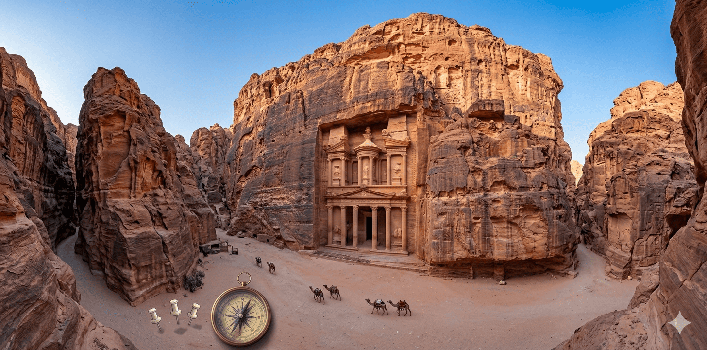 The ancient city of Petra, famous for its rock-cut architecture, is located in which modern country?