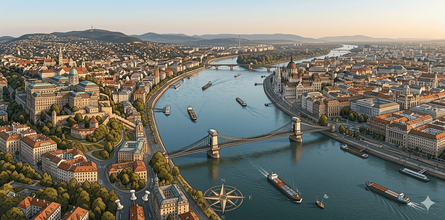 Which European capital is split by the Danube River into two historical halves — "Buda" and "Pest"?