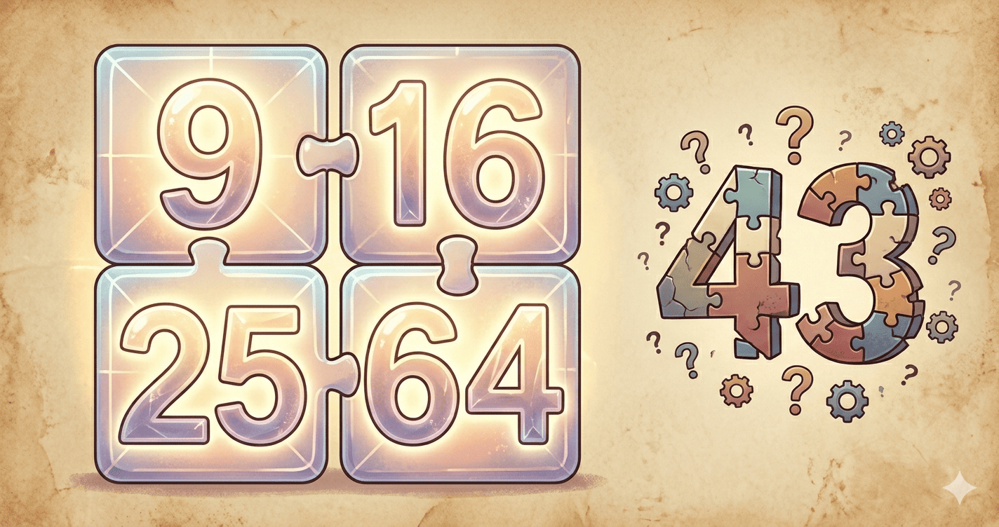 Which number is the odd one out: 9, 16, 25, 43, 64?